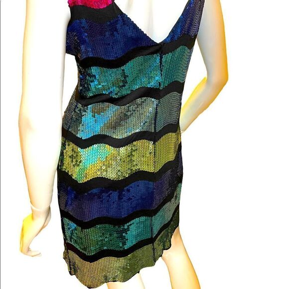 Frederick’s  of Hollywood Bright Color Block Sequin Tank Slip Mini Dress L Neon - Picture 2 of 15